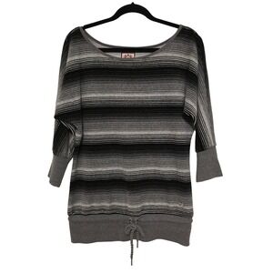 Juicy Couture Striped Dolman Sleeve Sweater Gray Black Women's Size M